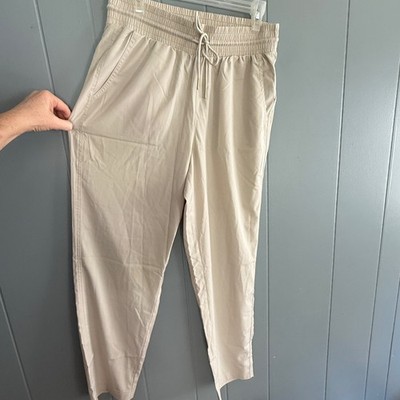 GapFit Womens High Rise Smocked Waist Tapered Jogger Pants M Moonstone Beige