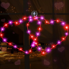 Valentines Decor Double Heart Window Lights, 17" Red Pink