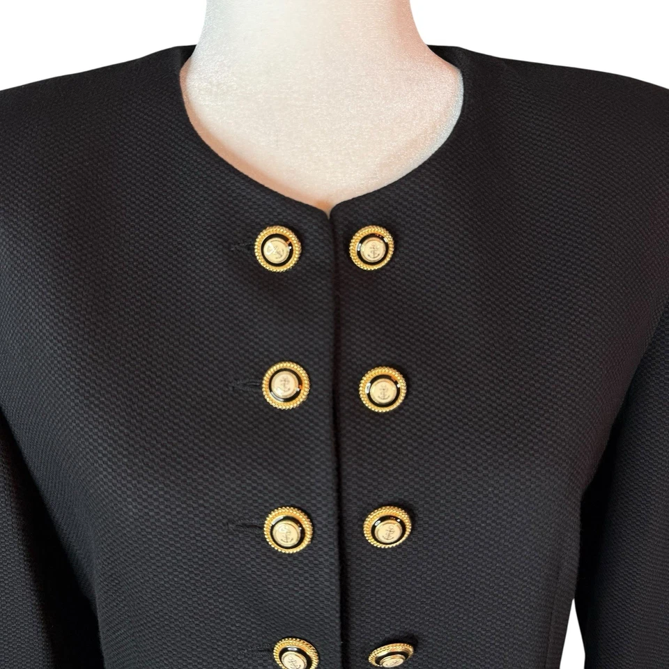 De colección Oleg Cassini Negro Blazer Chaqueta Falda Conjunto 8 Traje de Oficina Botón Dorado Foto 3 de 4