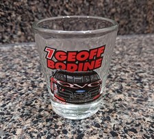 Vintage '90s Geoff Bodine QVC #7 Ford Thunderbird 1.5oz Shot Glass NASCAR Racing