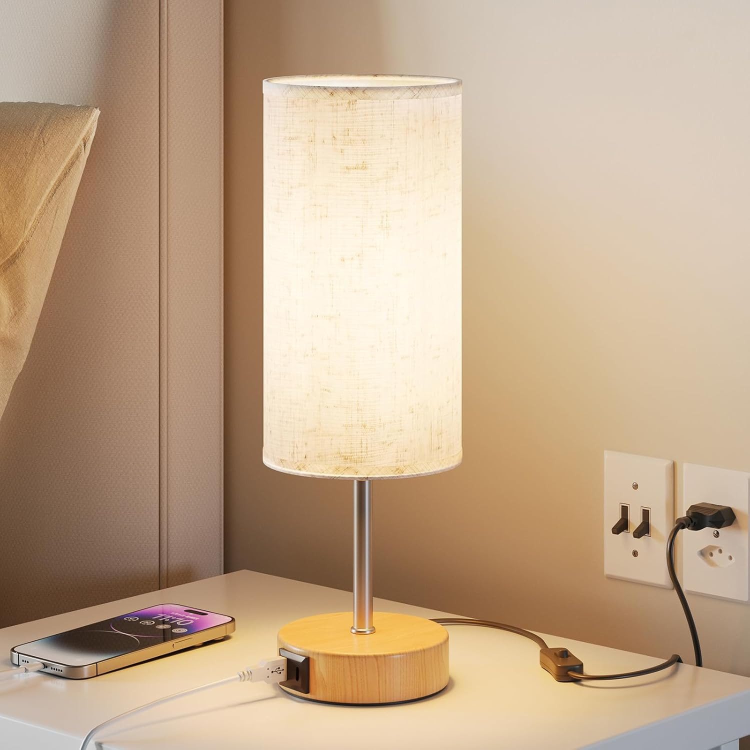 Lampada Touch da Comodino con USB-C e A: Luce Notte Dimmerabile