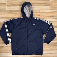 Vintage 2004 Adidas Reversible Puffer Jacket Grey Navy Blue Hooded Size XL