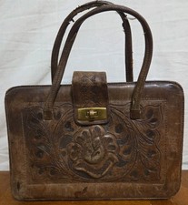 Mexican Tooled Leather Purse Handbag Hand Tooled Embossed Original 1950's VTG