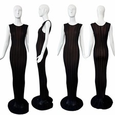 AZZEDINE ALAIA 1996 Vintage Iconic Extra Long Pointelle Knit Mermaid Maxi Gown