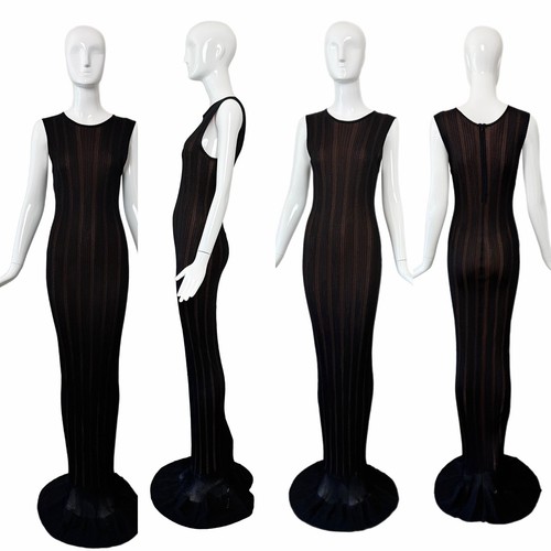 Azzedine Alaïa, AZZEDINE ALAIA 1996 Vintage Iconic Extra Long Pointelle Knit Mermaid Maxi Gown