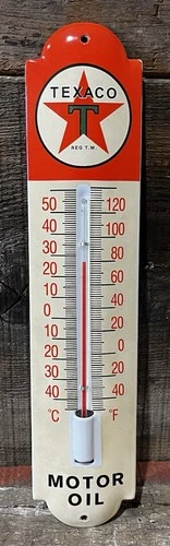 TEXACO Motor Oil 11.5” Long Vintage Porcelain Garage Temperature Sign