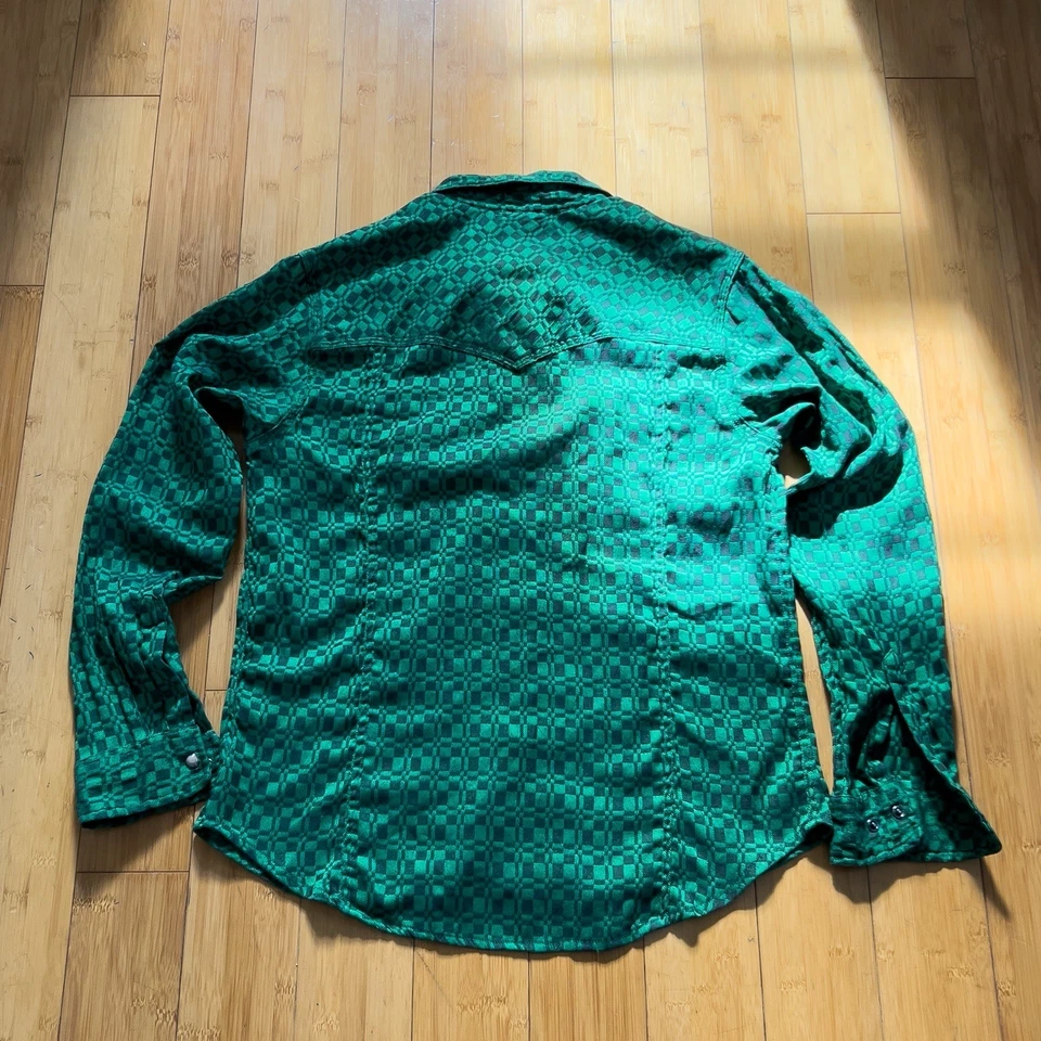 Corridor NYC Shirt Mens Medium Green Black Long Sleeve Pearl Snap Geometric - Image 2 of 4