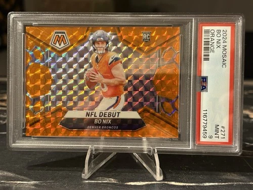 2024 Panini Mosaic - NFL Debut Bo Nix #271 Orange Mosaic Prizm /199 (RC) PSA 9