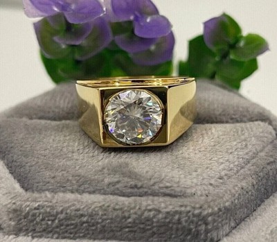 2 Ct Round Cut IGI Certified Lab Grown Diamond Men's Ring Solid 14k Yellow Gold