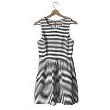 J.CREW Daybreak Dress Size XS Striped Black White Fit N' Flare Scuba Ponte Knit