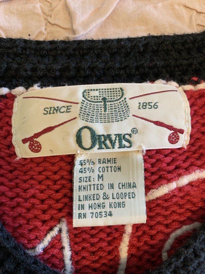 Vintage Orvis Cat Cardigan Sweater Womens Red Cotton Blend Chunky Knit