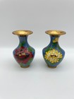 New Listing2 Miniature Cloisonne Enamel Brass Vases Blue Floral 4”