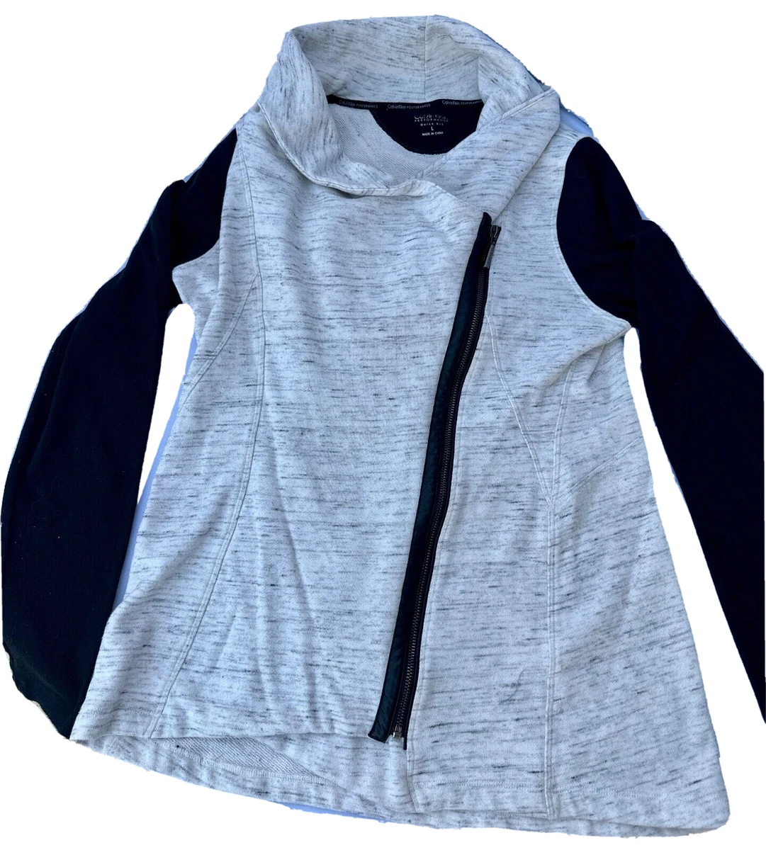Calvin Klein Performance Women s Diagonal Zip Jacket Light Gray Black Size Large