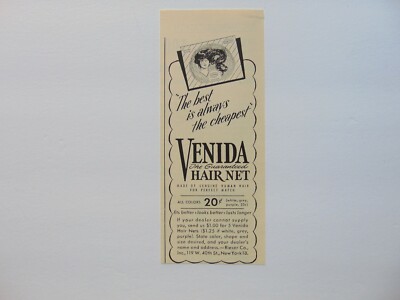 1947 VENIDA HAIR NET The Best and Cheapest vintage art print ad