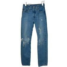 Levis 501 Womens 24x 32 High Straight Button Fly Modern Big E Medium Wash