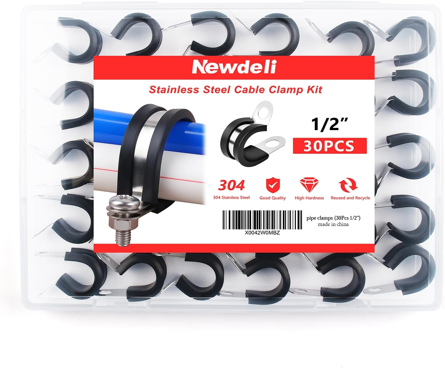 30Pcs Cable Clamps 1/2 Inch Stainless Steel Cable Clamp Rubber Cushioned Hose Cl