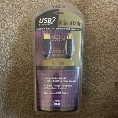 Belkin USB 2 Gold Series A Plug/B Plug 6  Device Cable new