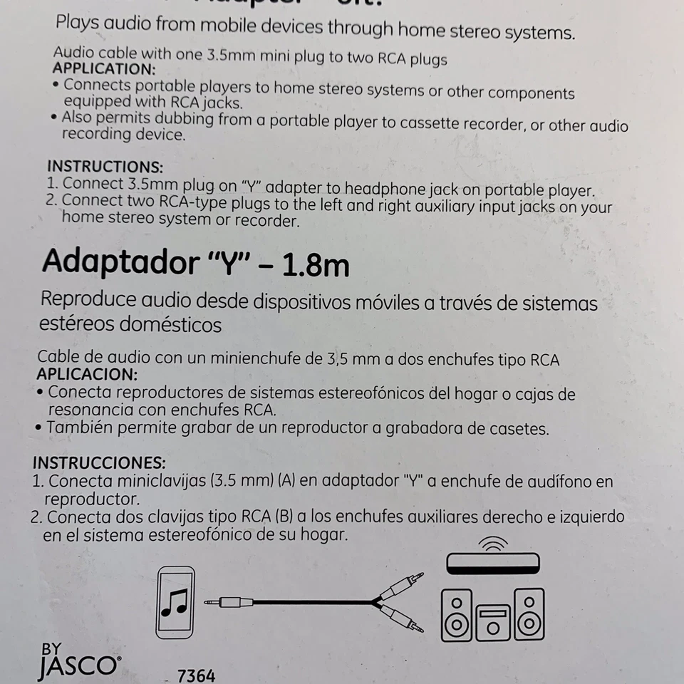 GE Pro 6ft Stereo Y adapter cable 6 Ft Audio Mobile Devices RCA Home Stereo - Image 2 of 4