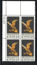 #1344 REGISTER AND VOTE. LOT OF (10) MINT PLATE BLOCKS. F-VF NH!