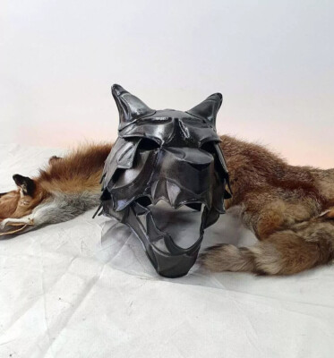 #ad 18GA Steel Medieval Great Wolf Helmet Medieval Viking Wolf Helmet Blackened $117.75