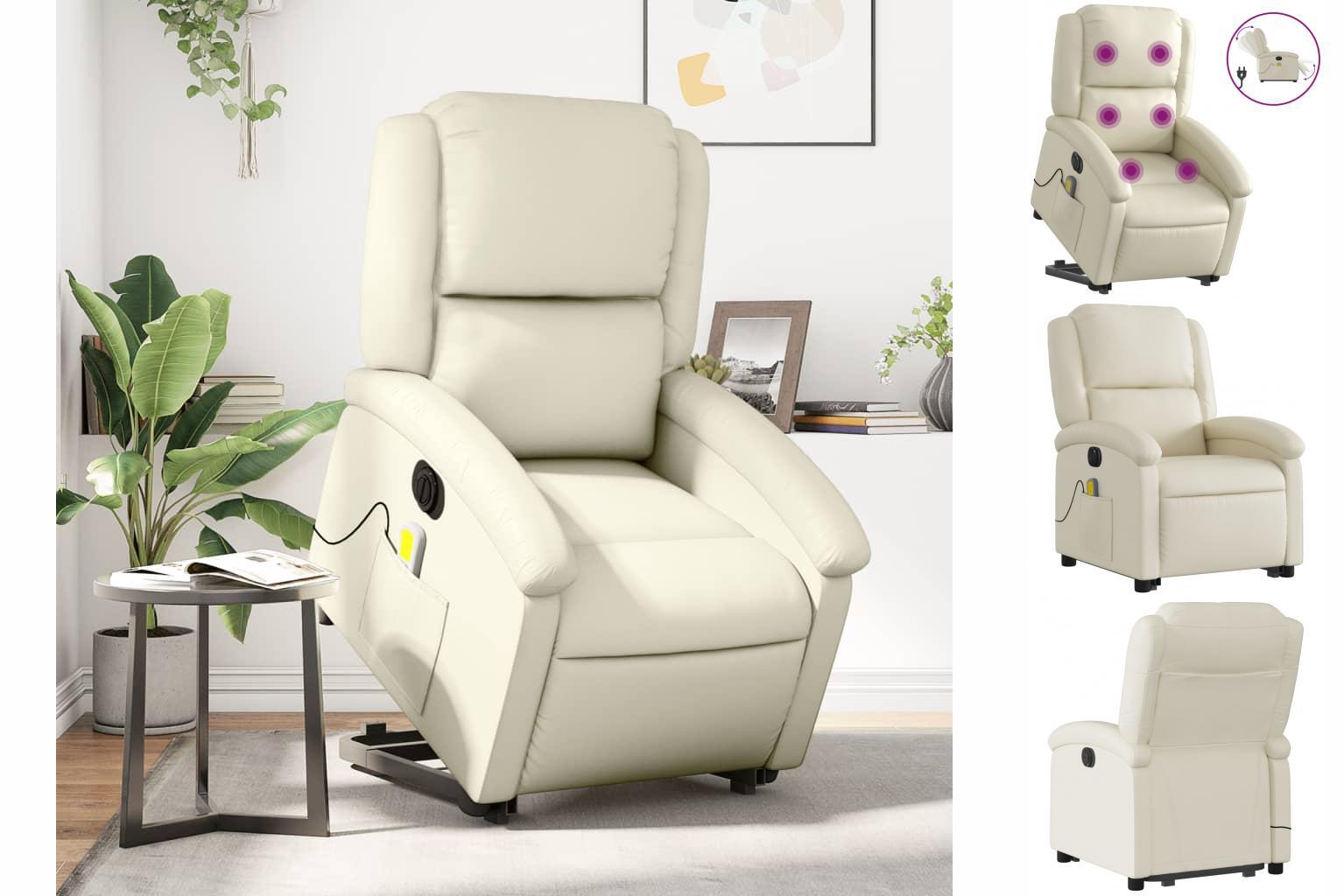 Massagesessel Mit Aufstehhilfe Elektrisch Creme Kunstleder Relaxstuhl