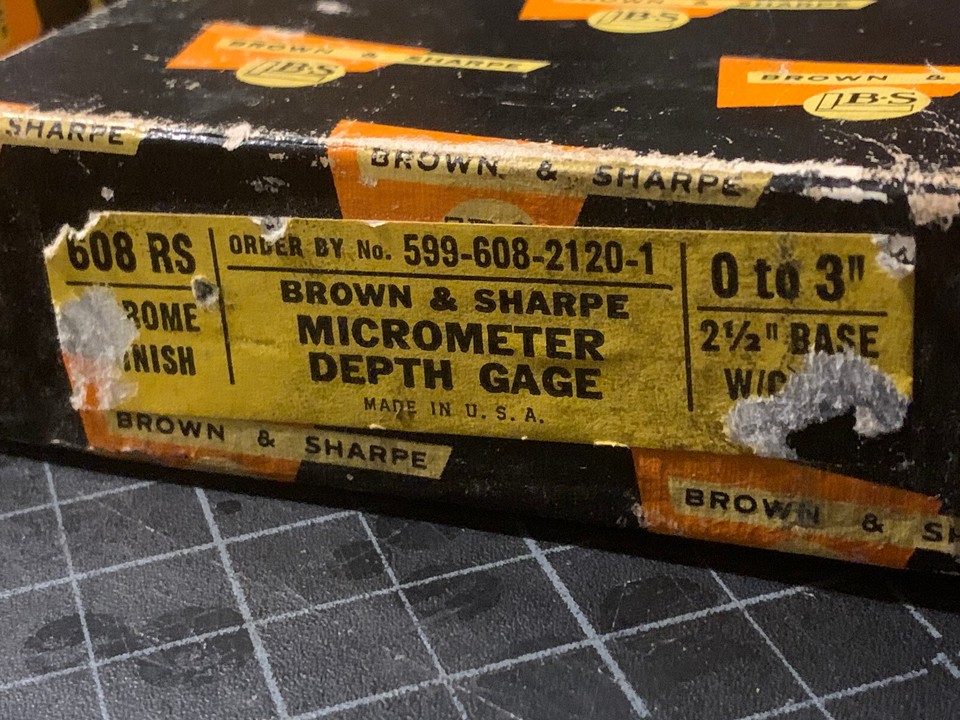 Vintage BROWN & SHARPE 608RS 608 Depth Micrometer Box Only Empty LIA