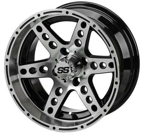 Revenge 14x7 Chaos Black & Machined Golf Cart Wheel 3:4 Offset