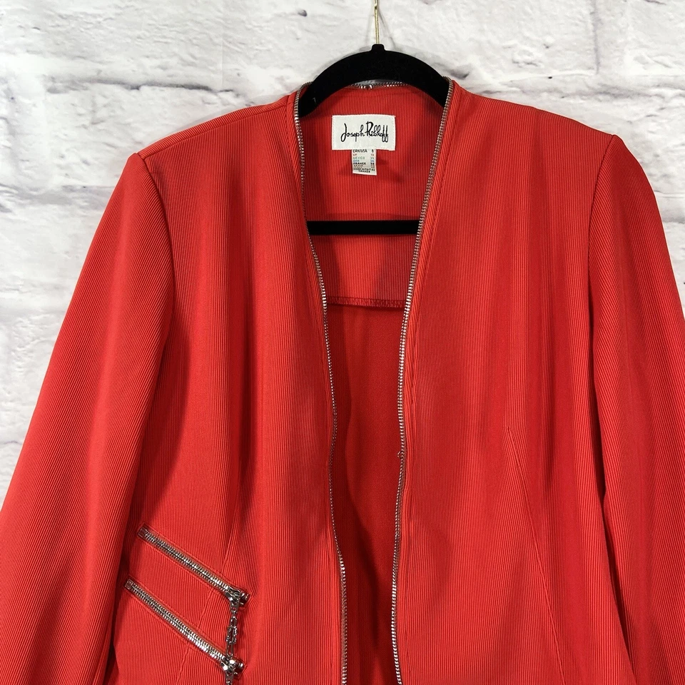 Joseph Ribkoff Jacket Women’s 8 Red Blazer L Stretch Zipper Details EUC - Image 2 of 4