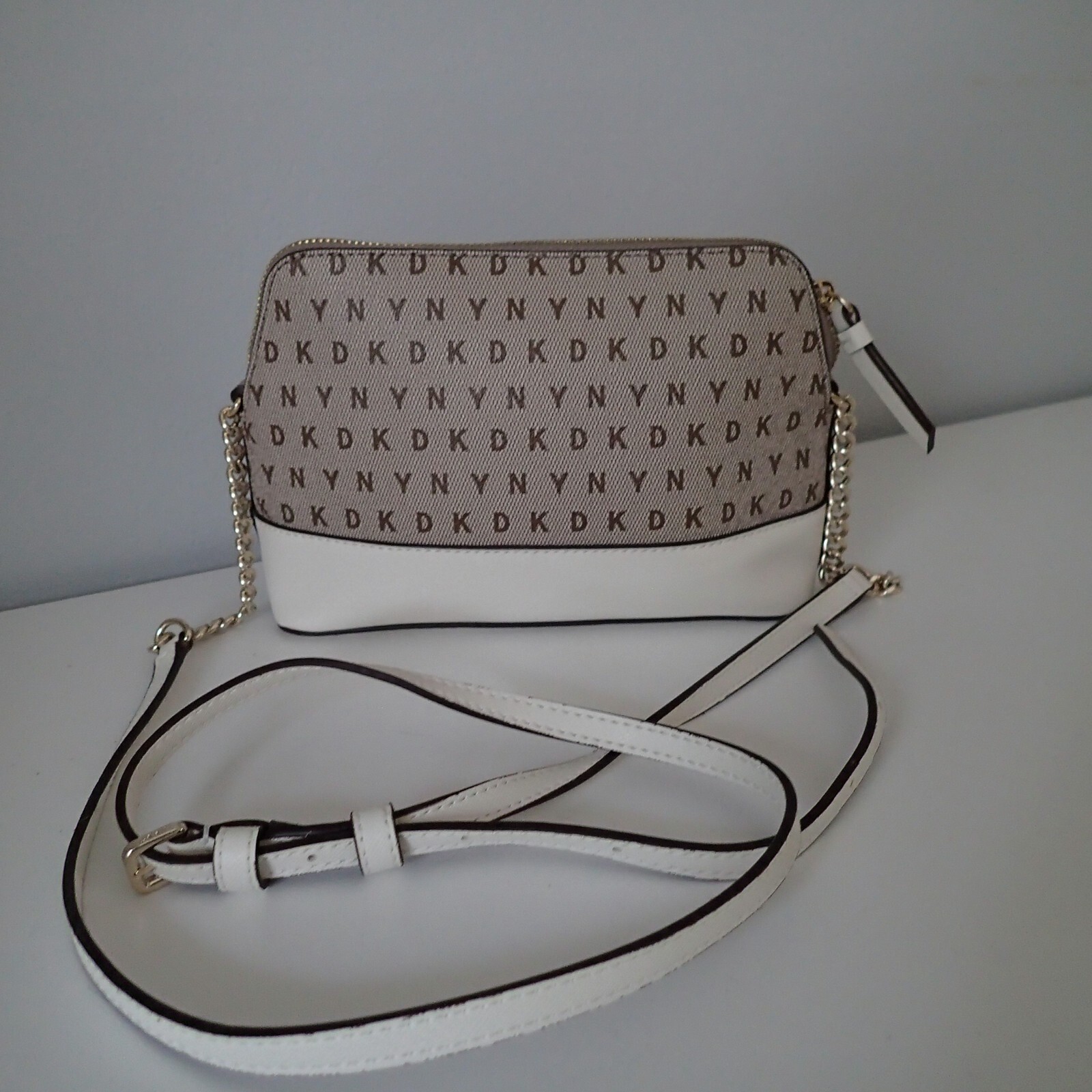 DKNY Signature Logo Bryant Park Top Zip Shoulder Bag white beige - Main Image