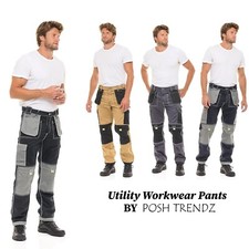 Men Construction Cargo Work Pants Knee Pockets Workwear Durable Trousers