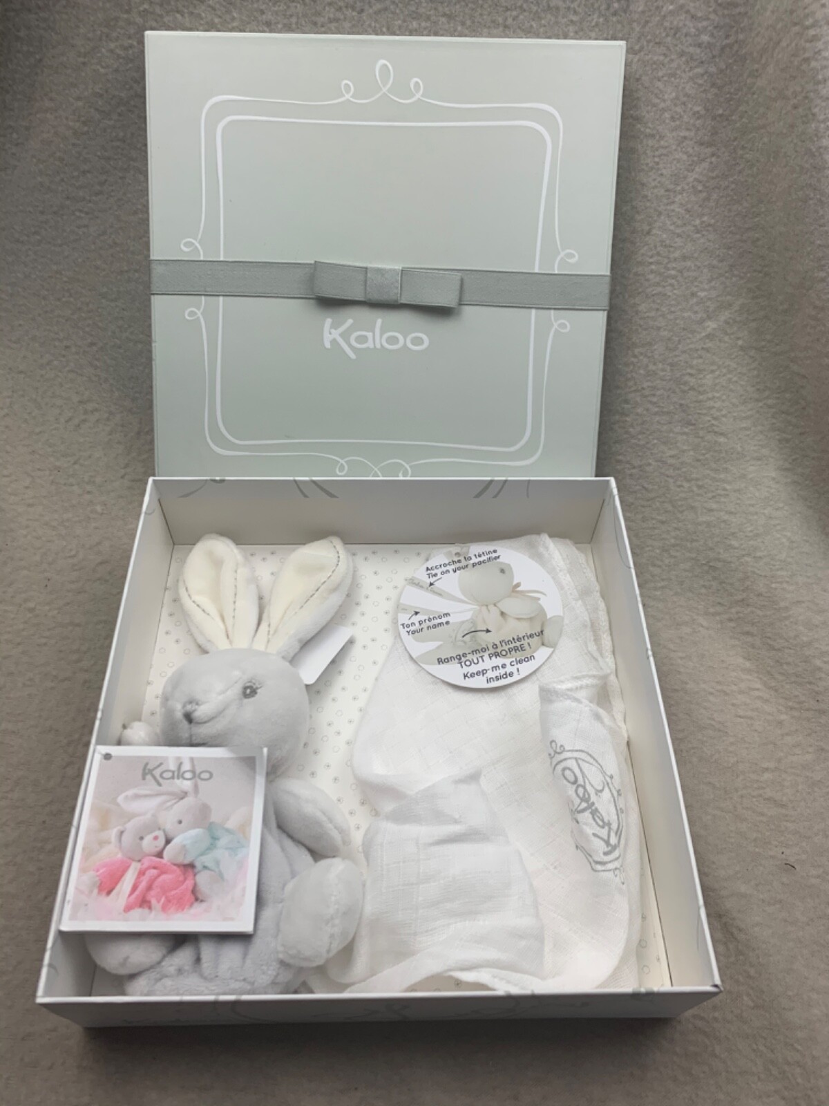 Kaloo perle grey bunny comforter gift set new