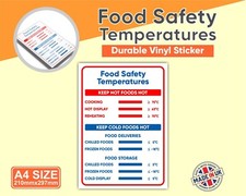 A4 Food Safety Temperatures Vinyl Sticker - Hygiene Regulation Decal Hot Cold UK
