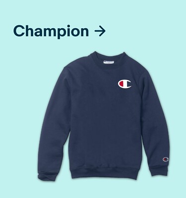 A navy Champion Reverse Weave Crewneck sweatshirt.