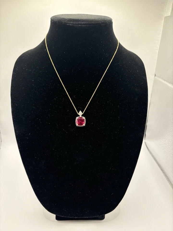 red ruby 14kt gold necklace 5.8gr 32pt natural diamonds 11.5mm lab created ruby - Image 3 of 4