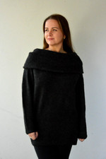 EX NEW LOOK CHARCOAL GREY SOFT TIGHT KNIT RIBBED BARDOT JUMPER SIZE 10 SMALL