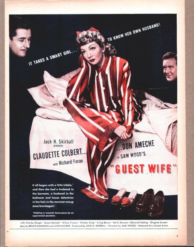 1945 Guest Wife Claudette Colbert Original Vintage Movie Promo Ad