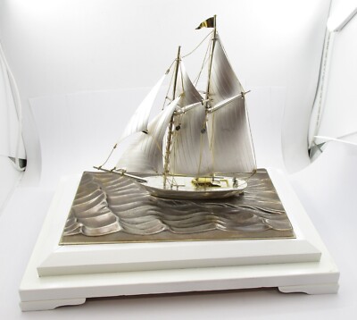 武比古 Yacht by TAKEHIKO sterling silver Takehiko Seki Yacht Sterling Silver Sculpture Silver Plated Base