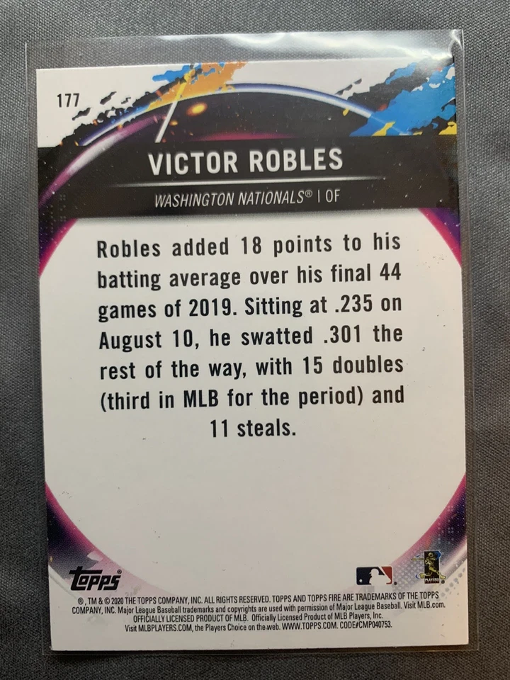 2020 Topps Fire  - Victor Robles # 177 - Red Parallel -Washington Nationals - Image 2 of 2