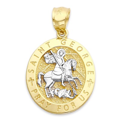 10k massiver bicolor Gold Heiliger Georg Anhänger mit Gravur - religiöser Schmuck