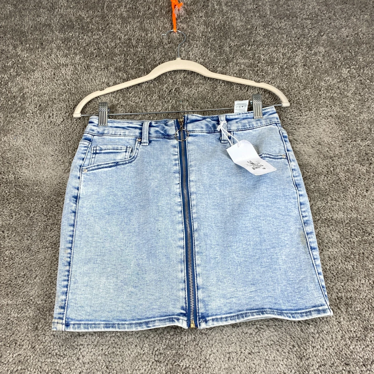 NWT Refuge Denim Jean Skirt Womens Size M Blue Zip Up Mini