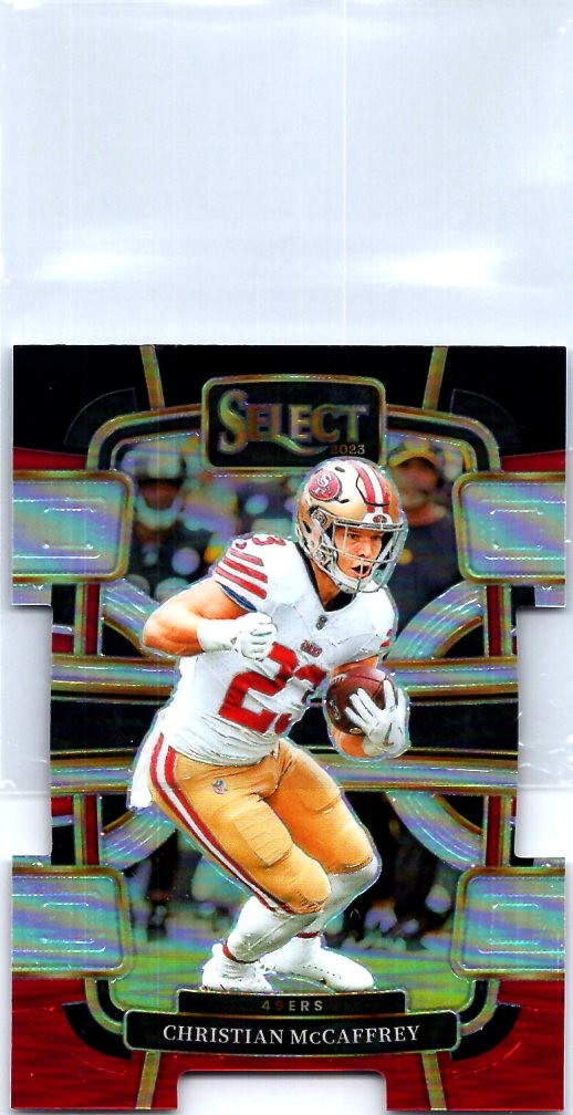 2023 Panini Select #88 Christian McCaffrey Red and Blue Prizms Die Cuts