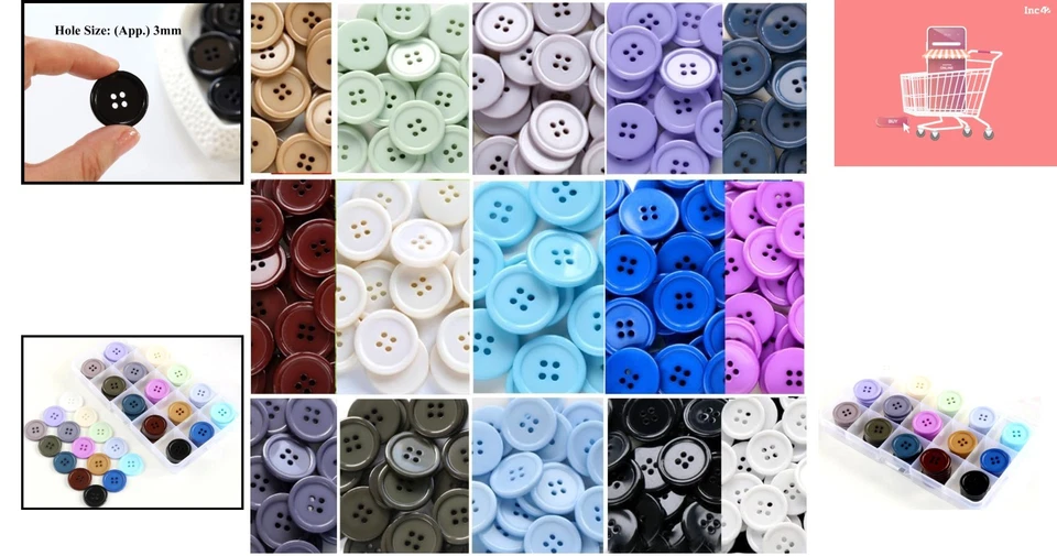 Craft-Ready 90 PCS Assorted Buttons 1" in 15 Colors - Perfect for Sewing - image 2 of 4