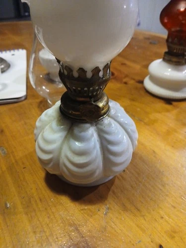 Hurricane Lamp Milk Glass Made In Hong Kong 8”