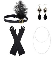 PENTA ANGEL 1920s Party Costume Accessories Set Roaring 20s Flapper F, Black