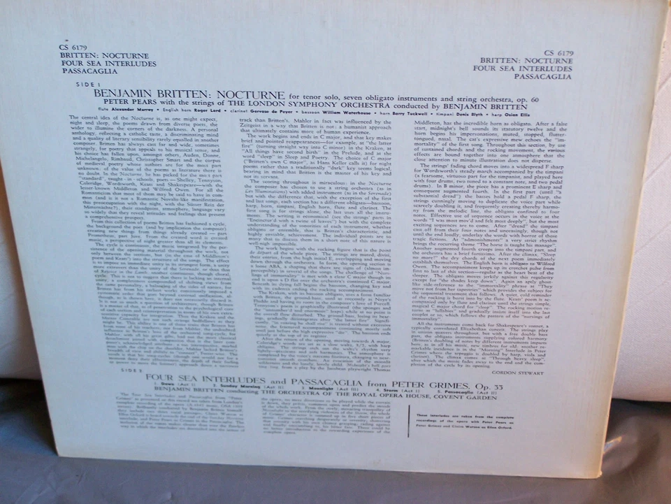 Britten Nocturne Sea Interludes Pears Britten Conducts Orig London US 68 Reissue - Image 2 of 4