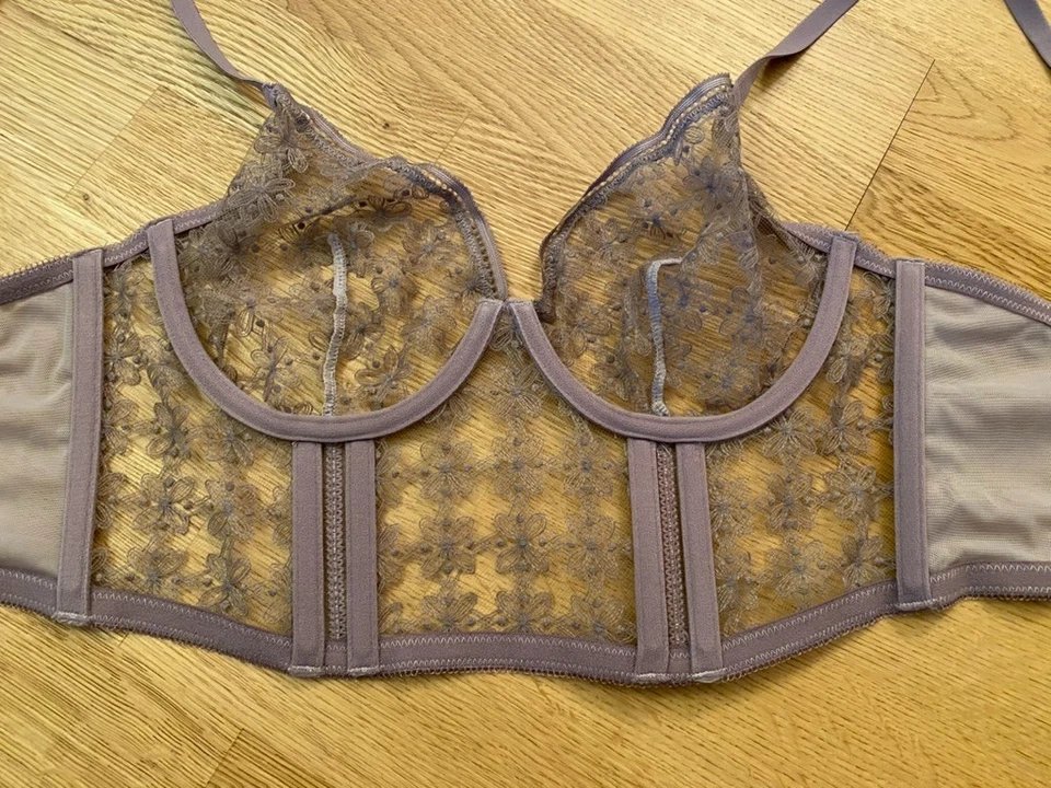 Новый с Ярлыками Huit 34C серо-коричневый кафе Fleur эластичной кружева бюстье длинная линия бюстгальтер сетки чистый бюстгальтер - Изображение 4 из 4