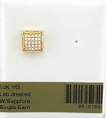 LAB CREATED WEISSE SAPHIRE OHRSTECKER Einzelner OHRRING MASSIV 10k GELBGOLD - NEU MIT ETIKETT
