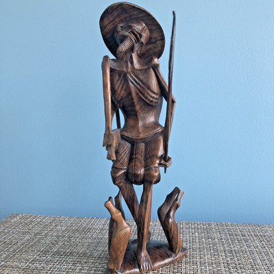 Hand Carved Wood Asian Farmer Duck Herder Figure Beautifully Detailed VN