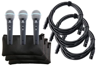 3x Set de Microphone DJ PA Live Chant Cable Connecteur XLR Poche Professionnel - Photo 1/4