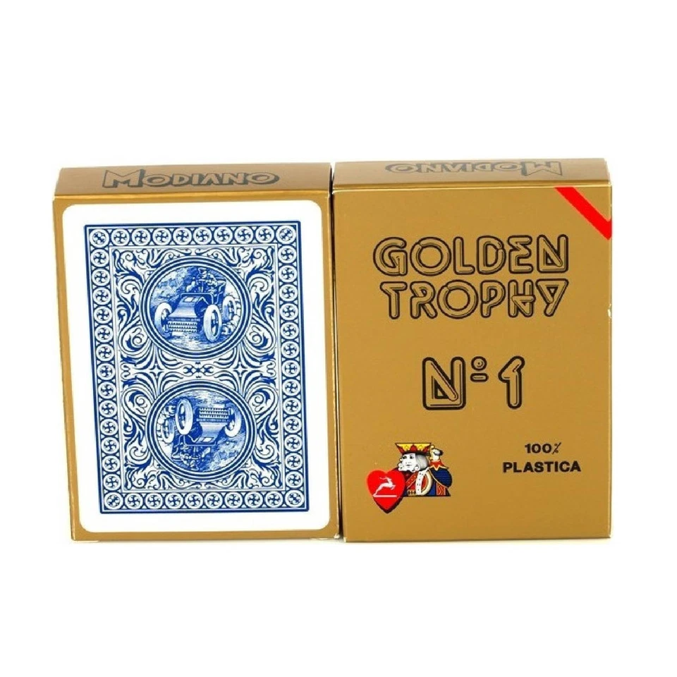 Doré Trophy Bleu Poker Cartes de Jeu Pont N1 Plastique Modiano Made IN Italy Ne - Photo 4/4